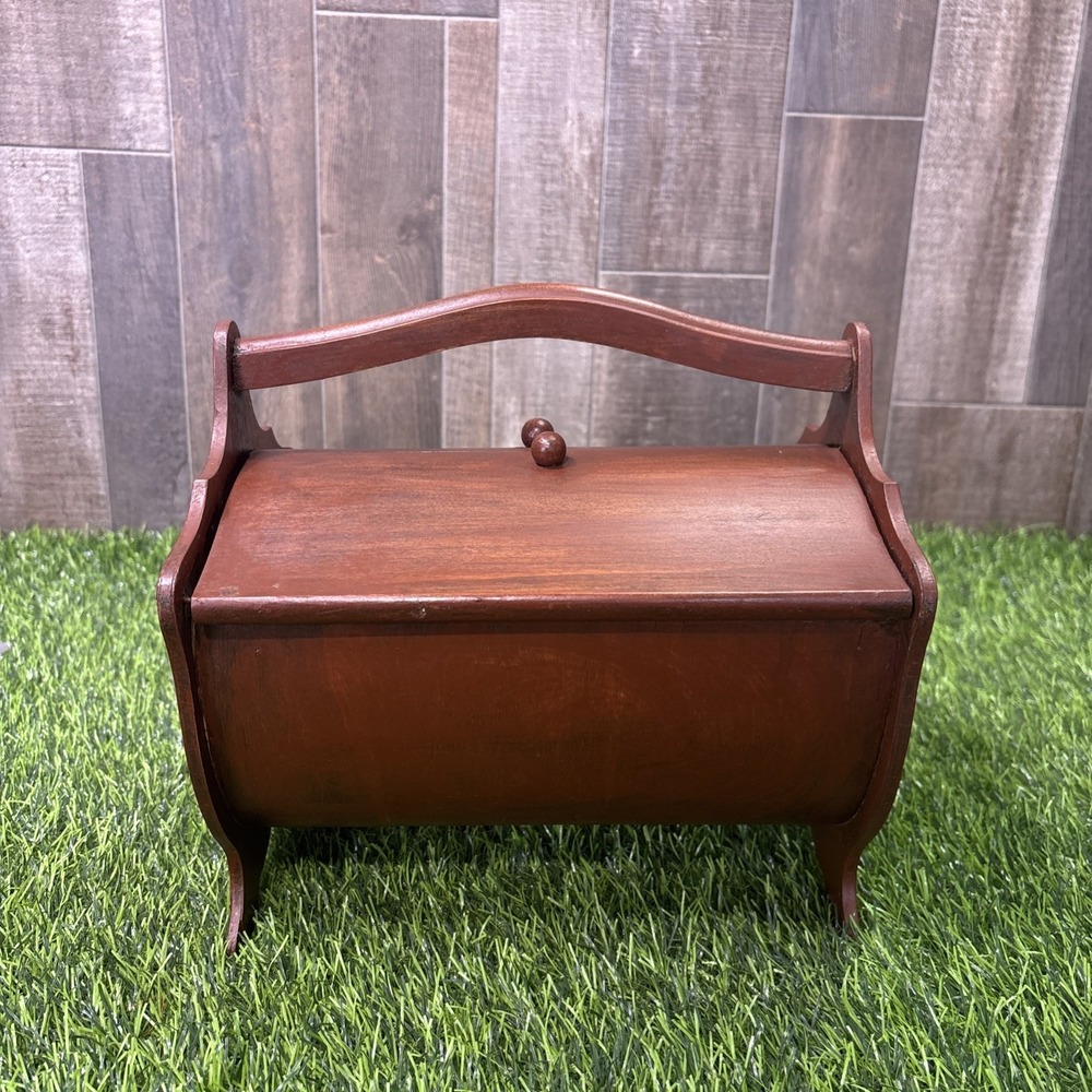 Vintage Wooden Crafting Sewing Caddy Storage Box Brown with Tray ~ Unique